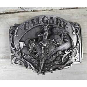 VTG SISKIYOU Calgary Alberta Canada 3D Pewter Belt Buckle Cowboy Bronc Western